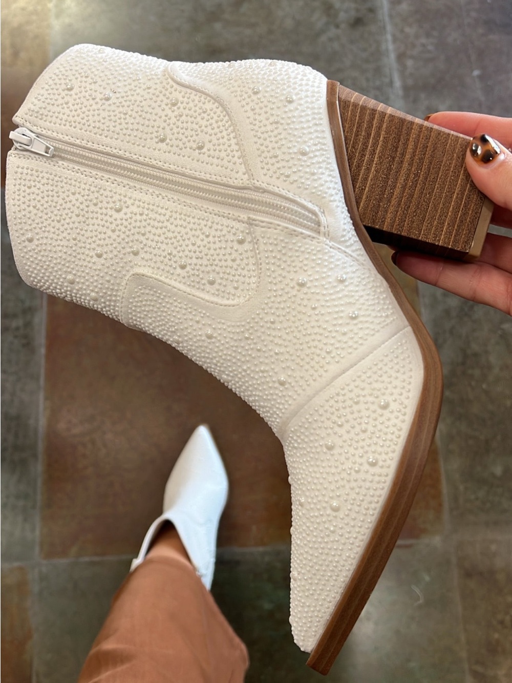 MIA White Embellished Ankle Bootie with Block Heel